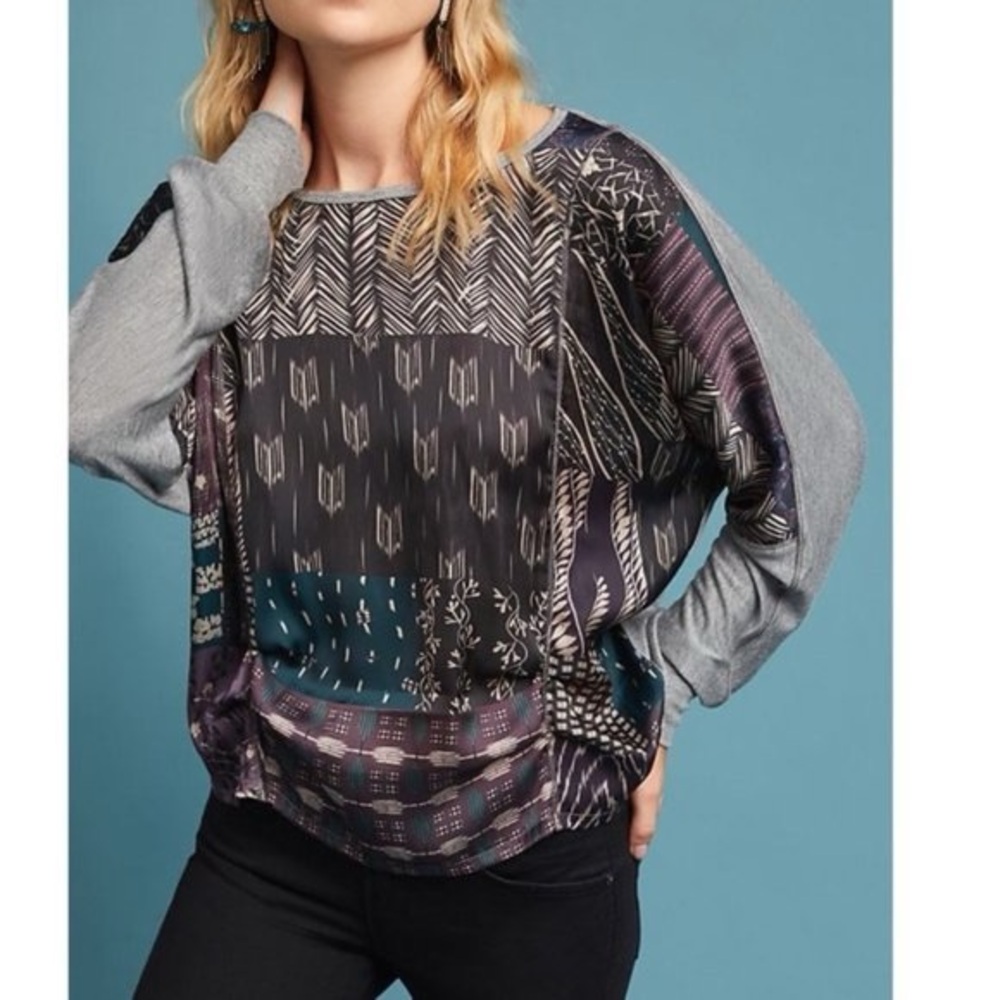 Anthropologie TINY | Multi Pattern Silky Ruched Top - Size S